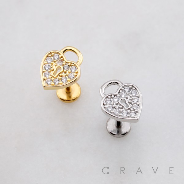 MULTI CZ HEART LOCKER THREADLESS (PUSH IN) 316L SURGICAL STEEL LABRET SET